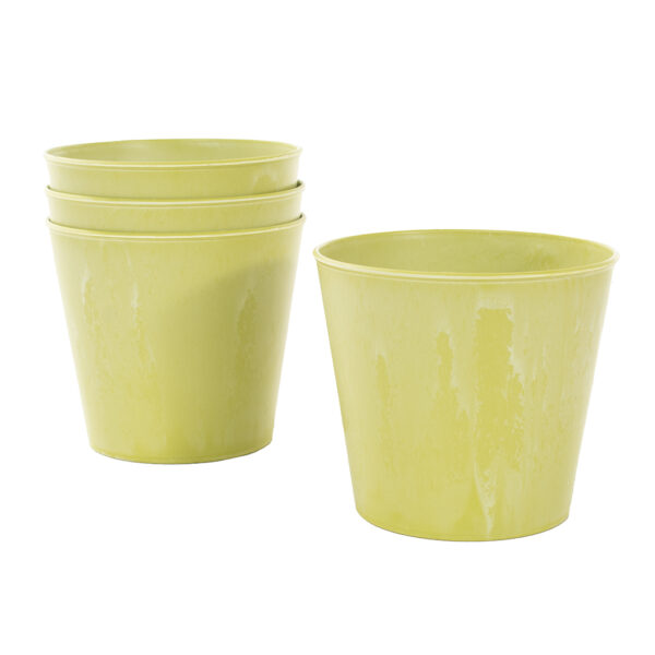green plastic plant pots